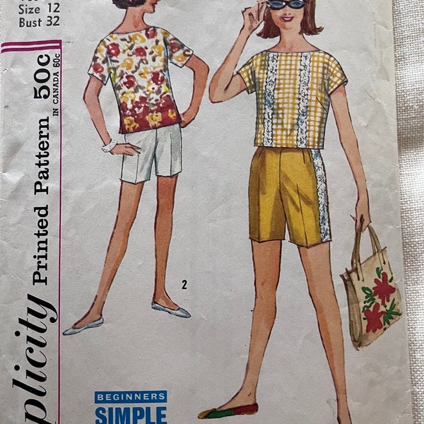 Overblouse with Bateau Neckline and Pants, Size 12 Vintage  Simplicity Sewing Pattern 4796 Complete