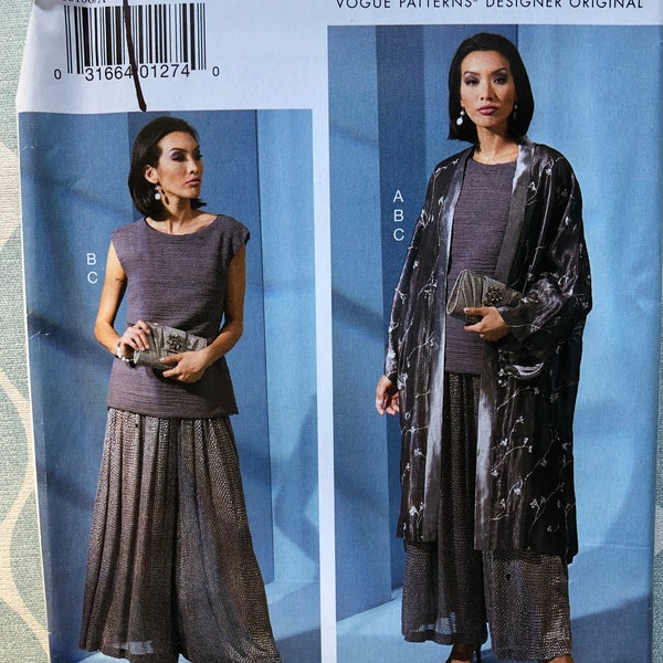 Kathryn Brenne Design Loose-Fitting Kimono, Lined Top, and Pants in Sizes S-M-L Complete Uncut/FF Vogue Sewing Pattern R10106