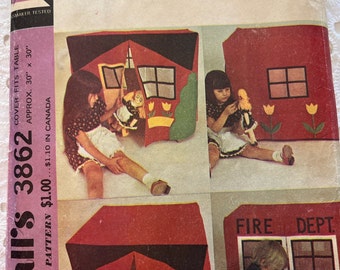 Play House, Fire House for Card Table Vintage 70s McCall's Sewing Pattern 3862 Complete Uncut/FF