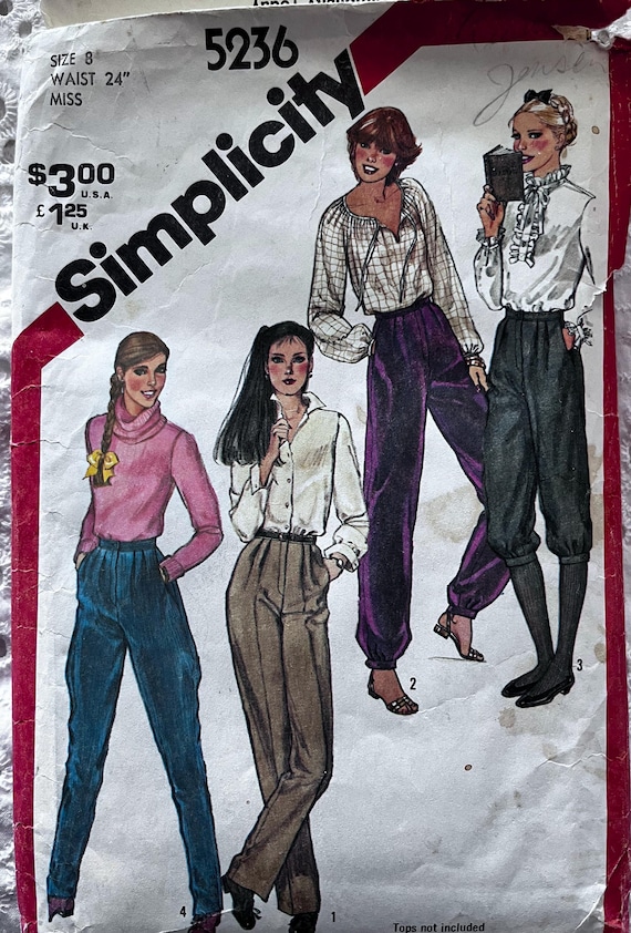 Knickers, Jodhpurs, Banded and Straight-Leg Pants in Size Complete Mostly  Uncut Vintage 80s Simplicity Sewing 5236