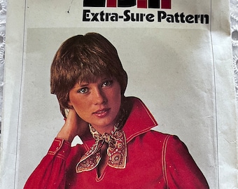 Misses Top-Stitched Pullover Top with Collar in Sizes 8-12 ESP Extra-Sure Pattern Complete Uncut/FF 70s Vintage Simplicity Sewing 8166