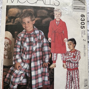 Lanz of Salzburg Children’s Robe and Pajamas, Sizes M & L Complete Uncu/FF Vintage 90s McCall&#39;s Sewing Pattern 6305