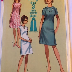 Jiffy A-Line Collarless Dress, Size 10 Complete Uncut/FF Vintage 60s Simplicity Sewing Pattern 7072