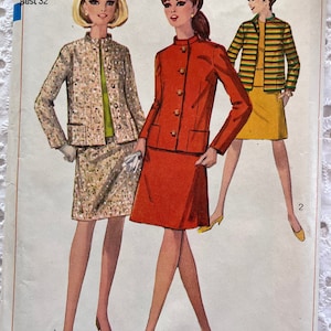 Sleeveless Overblouse, A-Line Skirt, and Lined Jacket, Size 12 Complete Uncut Pieces Vintage 60s Simplicity Sewing Pattern 7305