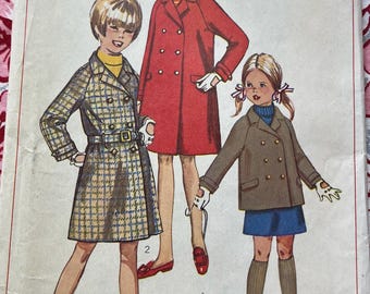 Zweireihiger Mantel oder Jacke für Mädchen Schnittmuster Größe 14 Vintage 60s Einfachheit 7259 Komplett Ungeschnitten/FF