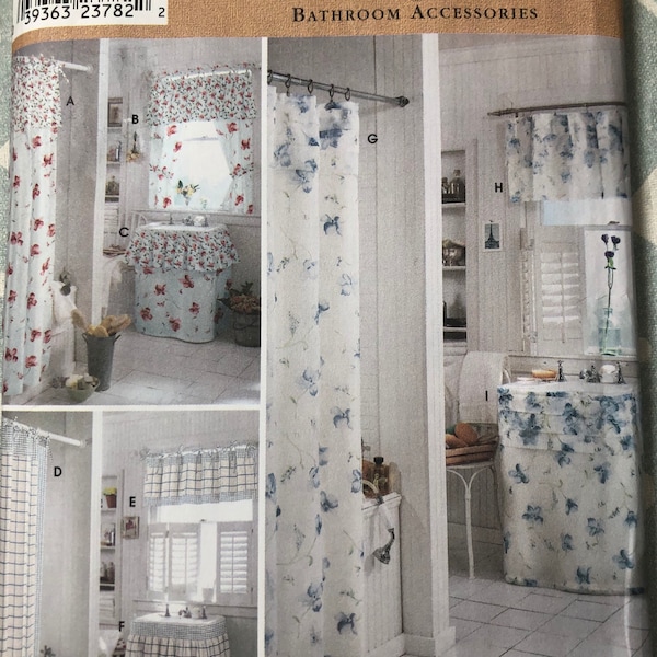 Prism Designs Bathroom Accessories incl Shower Curtain, Sink Skirt, Complete Uncut/FF Vintage 90s Simplicity Home Sewing Pattern 9153