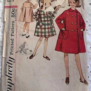 Girl’s Lined Coat with Collar and Patch Pockets, Size 8 Vintage Simplicity Sewing Pattern 4664 Complete