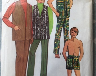 Men's Pants in Two Lengths and Lined Vest in Size 36 Chest 36" Complete Vintage 70s Simplicity Sewing Pattern 8949