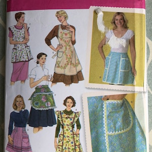 Designed by Teri Full and Half Aprons in Three Sizes (S, M, L) Complete Uncut/FF Simplicity Retro Sewing Pattern 4282 Vintage Inspired