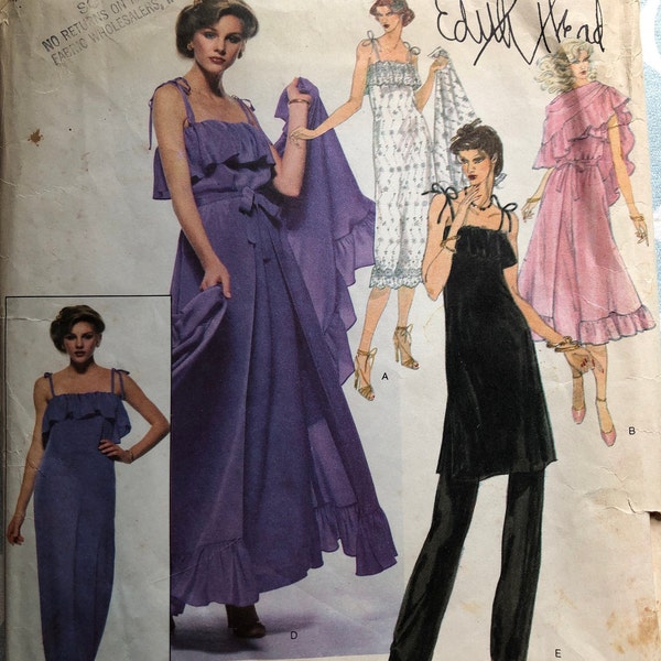 Edith Head Design Dress, Tunic, Overskirt, Pants and Shawl in Size 8 Complete Uncut/FF Vogue Sewing Pattern 1896 American Designer