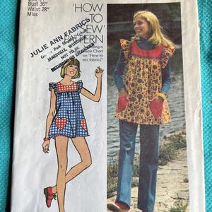 70s Smock Top, Pants, Bikini Shorts Size 14 Complete with Tissue Lesson Chart Vintage Simplicity Sewing Pattern 5423