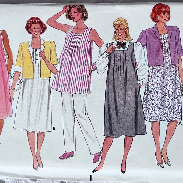 Maternity Jacket, Dress or Jumper, Top & Pants, Sizes 6-12 Complete Uncut/FF Vintage Butterick Sewing Pattern 6628