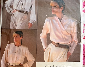 Blusa holgada Calvin Klein talla 10 patrón de costura vintage Vogue años 80 1792 sin cortar/FF diseñador estadounidense