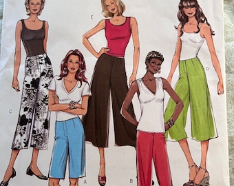 Size 14-20 Misses' Easy Plus Size Wide Leg Gaucho Pants With Pockets Sewing  Pattern Vogue V8298 