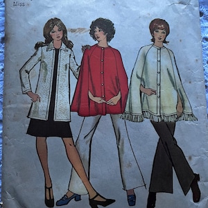 Lined Collarless Cape and Lined Cardigan in Size 14 Complete Vintage 70s Simplicity Sewing Pattern 9869