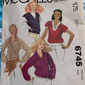 Pullover Tops for Stretch Knits Only, Size 12 Complete Uncut/FF Vintage 70s McCall’s Sewing Pattern 6745