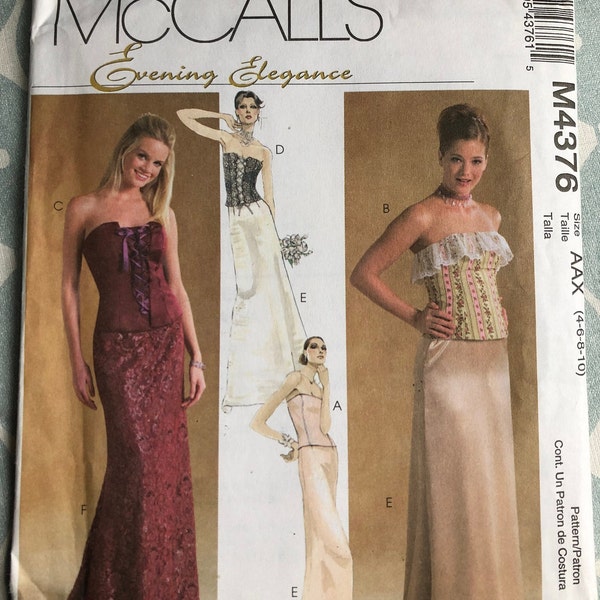 Bridal Lined Tops and Floor Length Skirts Evening Elegance Size 4 to 10 Complete Uncut/FF McCall's Sewing Pattern M4376 Wedding