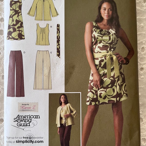 Karen Z Design Dress or Top, Pants in 2 Lengths, Jacket with Belt, Sizes 20w-28w Complete Uncut/FF Simplicity Sewing Pattern 2938