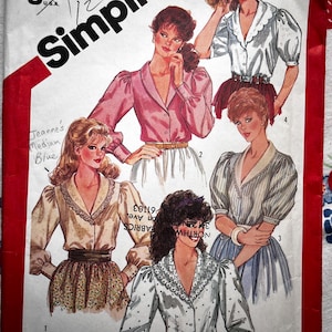 Shawl or Draped Collar Blouse, Size 8 Complete Uncut/FF Vintage 80s Simplicity Sewing Pattern 5789