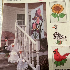 Lawn Geese Clothes and Flags, Complete All But 2 Pieces are Uncut Vintage 90s Simplicity Craft Sewing 8464 Graduation, Bride and Groom