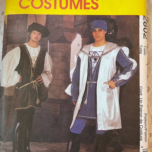 Men’s Renaissance Costume Incl. Surcoat, Tunic, Leggings, Size S & M Complete Uncut/FF Vintage McCall's Sewing Pattern 2802