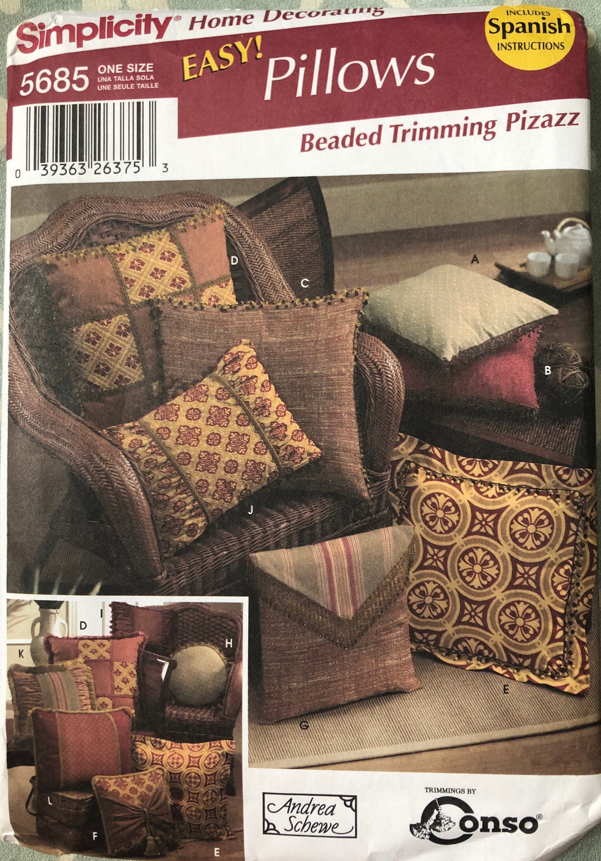 Pillows, Simplicity 1633, Sewing Pattern, Andrea Schewe, Square Pillows, Bed  Pillows, Couch Pillows, 4 Sizes Decorative Fabric Pillows 