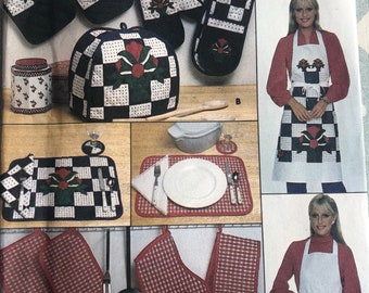 Coasters Vintage 1980/'s Butterick 4147 Kitchen Accessories Apron Placemats Oven Mitts Sewing Pattern One Size INCUT FF