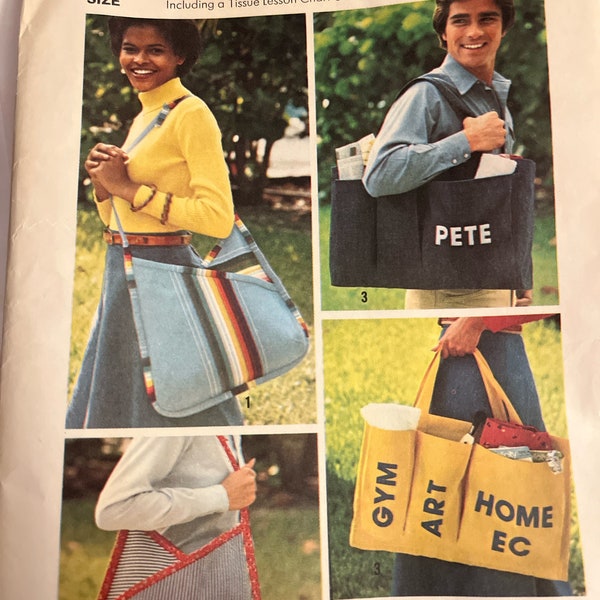 Conjunto de bolsos, patrón de costura de simplicidad vintage de los años 70 completo, en su mayoría sin cortar, 7650 con Trsnsfer incl. Gráfico de tejidos