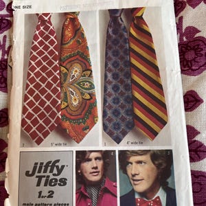 Men’s Jiffy Ties Incl. Bow and Ascot Complete Vintage 70s Simplicity Sewing Pattern 5287