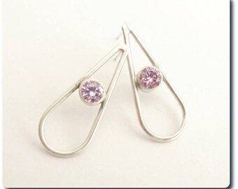 Sterling Silver Teardrop Earrings with Amethyst CZ