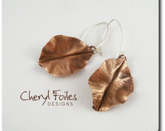 Antique Copper Fold Form Leaf Earrings