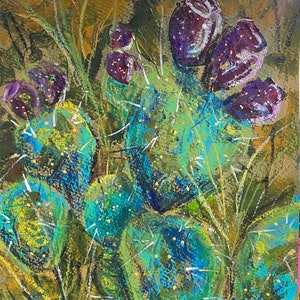 Peinture de cactus art figue de barbarie pastel à l&#39;huile de cactus art de fleurs de cactus fruits de cactus dessin art original de cactus