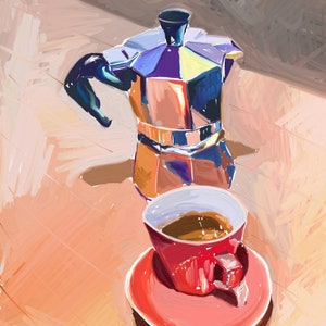 Moka coffee pot painting moka coffee art print moka Art print coffee pot