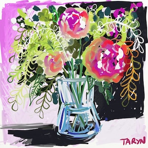 Bright flowers art print flowers bright art flowers painting abstract floral art print flower painting bright colors floral art flowers pink