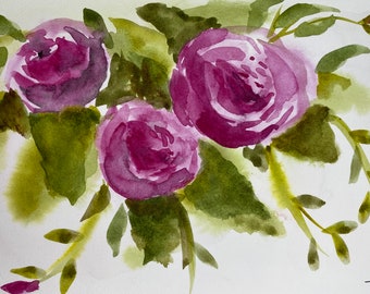 Pink watercolor roses - Original Painting