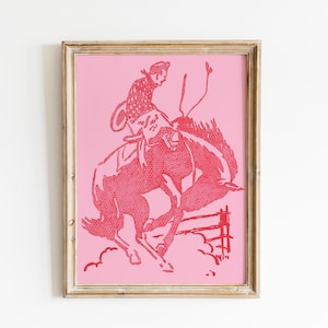 Pink Vintage Buckin' Bronco Poster // Retro Texas Art // Classic Cowboy Poster // Vintage Western Poster // Retro Poster - Digital Download