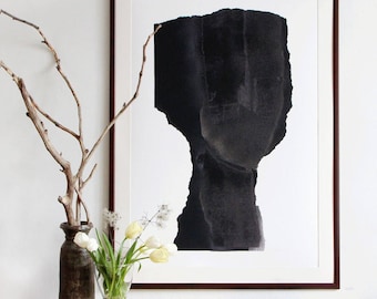 Large Scale Black Head Art Print of Original Minimalist Painting, Faceless Abstract Head Wall Art