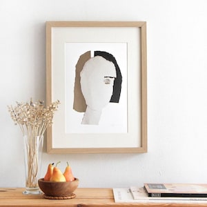 Large Neutral Woman Face Art Print of Original, Abstract Female Wall Decor, Statement Lady Print, Modern Home Wall Art