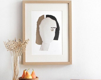 Large Neutral Woman Face Art Print of Original, Abstract Female Wall Decor, Statement Lady Print, Modern Home Wall Art