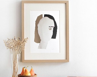 Large Neutral Woman Face Art Print of Original, Abstract Female Wall Decor, Statement Lady Print, Modern Home Wall Art