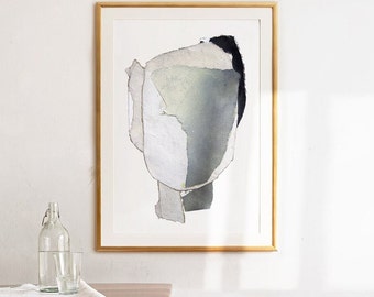 Covered - Large Fine Art Print of Original, Contemporary Living Room Wall Art, Neutral Abstract Artwork in White, Grey, Sage Green and Black