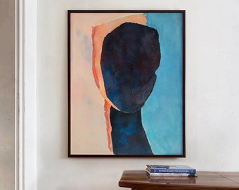 Shade - Very Large Statement Wall Art Print of Original Abstract Painting, Contemporary Blue and Orange Wall Decor, Sophisticated Art