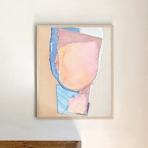 Ligereza pura: Impresión minimalista de arte mural, arte abstracto en rosa claro y azul, pintura de colores pastel, obra de decoración contemporánea para el hogar.