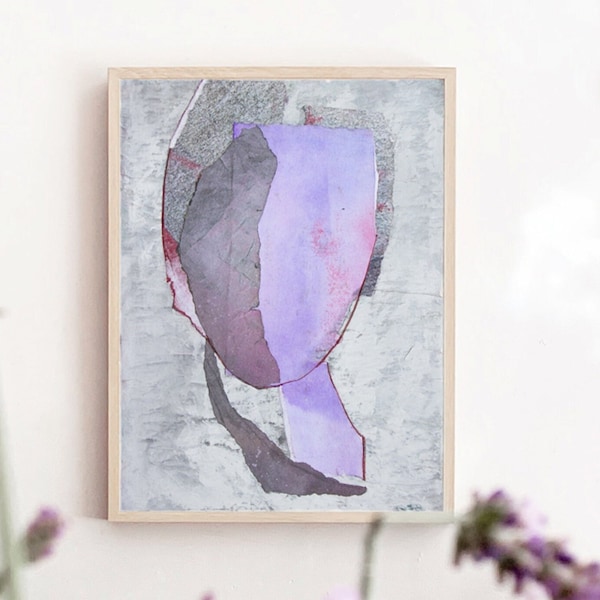 Daydream - Contemporary Lilac Art Print, Large Lavender And Grey Wall Art, Purple Abstract Portrait, Mauve Modern Painting