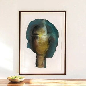 Large Abstract Woman Portrait in Green, Wall Art Print of Original Painting, Minimal Modern Artwork