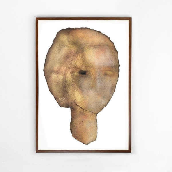 Gold Female Portrait Print, Woman Painting Head, Large Feminine Wall Art, Modern Contemporary Art