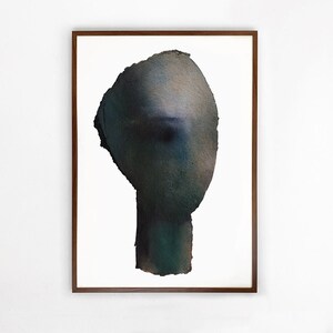 Woman Face Abstract, Minimalist Green Art Painting Print, with Female Head, Green Painting