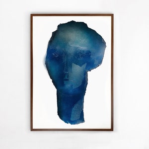 Abstract Blue Art Print, Monumental Head Form, Blue Painting Face, Large Modern Artwork image 1