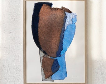 Before The Storm - Minimalist Rust Brown And Blue Wall Art, Simple Artwork, Extra Large Abstract Art Portrait