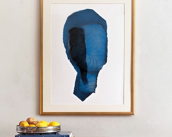 Blue Abstract Wall Art Print, Navy Chic Home Decor, Modern Interior Artwork